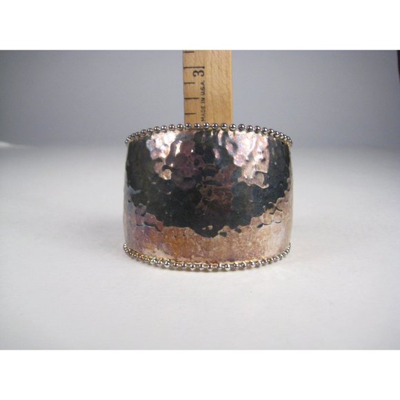 Hammered Wide Cuff Bracelet Ball Bead Pale Goldtone Animal Print TARNISH - Picture 2 of 8